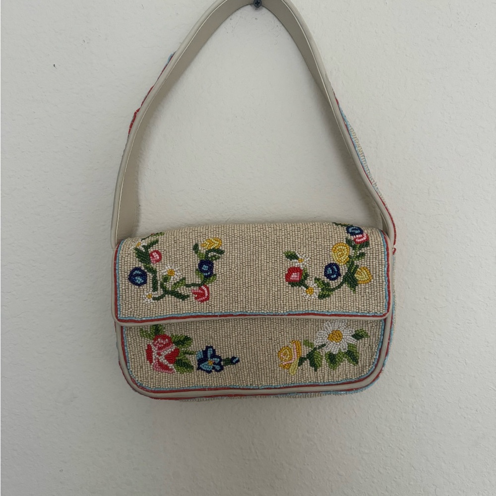 Floral Embroidered Beige Bag